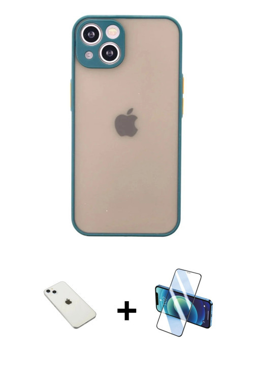 ieg™ iPhone 14 Kılıf Ahenk Çizgi Serisi - Siyah 3D Antistatik Cam Ekran Koruyucu + Sierra Blue Diamo