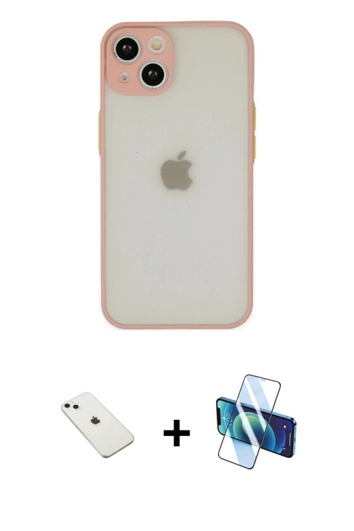 ieg™ iPhone 14 Kılıf Ahenk Çizgi Serisi - Siyah 3D Antistatik Cam Ekran Koruyucu + Sierra Blue Diamo