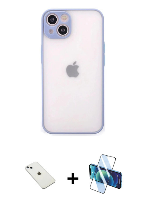 ieg™ iPhone 14 Kılıf Ahenk Çizgi Serisi - Siyah 3D Antistatik Cam Ekran Koruyucu + Sierra Blue Diamo