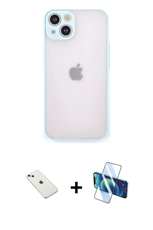 ieg™ iPhone 14 Kılıf Ahenk Çizgi Serisi - Siyah 3D Antistatik Cam Ekran Koruyucu + Sierra Blue Diamo