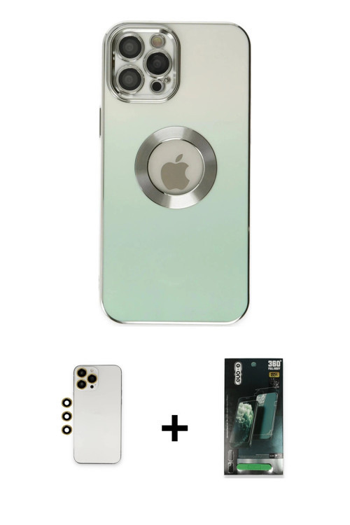 ieg™ iPhone 12 Pro Max Kılıf Kutup Yansıma Özel Seri - Siyah 360 Mat Full Body Arka Koruyucu + Gold