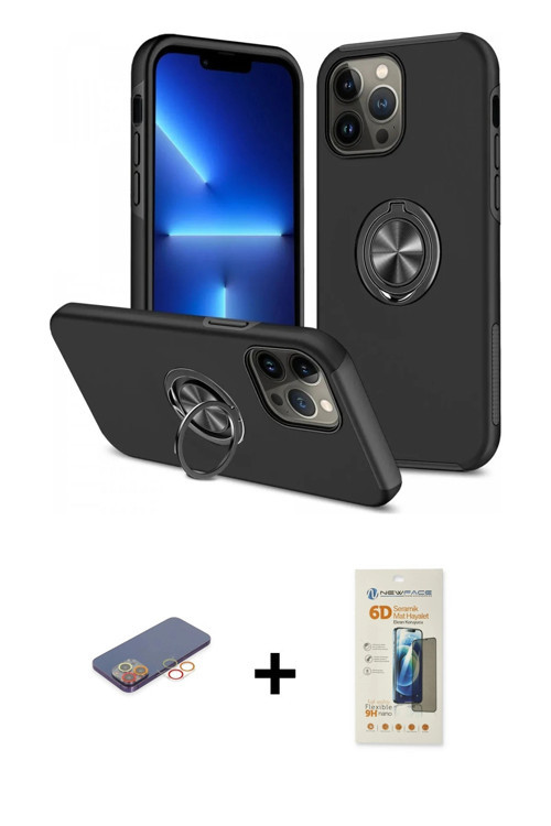 ieg™ iPhone 13 Pro Max Kılıf Odak Form Prime - Siyah 6D Mat Seramik Hayalet Nano Ekran Koruyucu + Tu