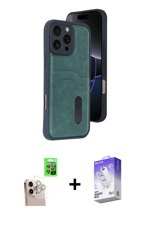 ieg™ iPhone 16 Pro Max Kılıf Yörünge Işık Serisi - Siyah Bilvis 5in1 3D Magic Cam Ekran Koruyucu + N