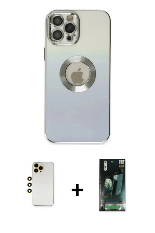 ieg™ iPhone 12 Pro Max Kılıf Kutup Yansıma Özel Seri - Siyah 360 Mat Full Body Arka Koruyucu + Gold