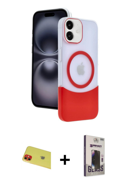 ieg™ iPhone 11 Kılıf Kozmos Form Özel Seri - Siyah Bilvis Hayalet Cam Ekran Koruyucu + Kırmızı Rainb