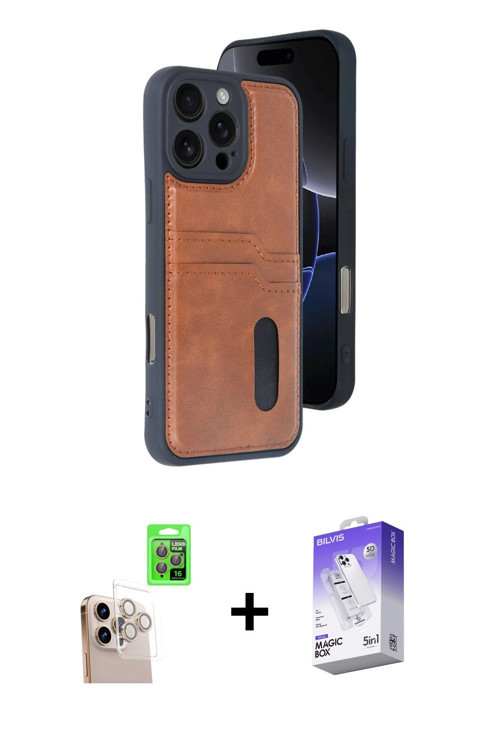 ieg™ iPhone 16 Pro Max Kılıf Yörünge Işık Serisi - Siyah Bilvis 5in1 3D Magic Cam Ekran Koruyucu + N