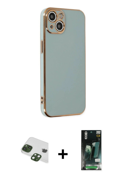 ieg™ iPhone 13 Kılıf Yankı Serisi - Şeffaf 360 Full Body Arka Koruyucu + Yeşil Pers Alüminyum Kamera