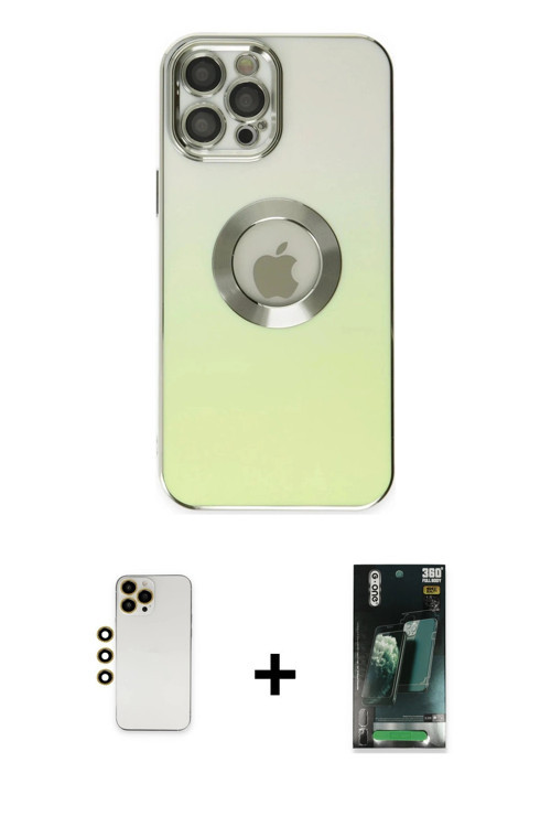 ieg™ iPhone 12 Pro Max Kılıf Kutup Yansıma Özel Seri - Siyah 360 Mat Full Body Arka Koruyucu + Gold