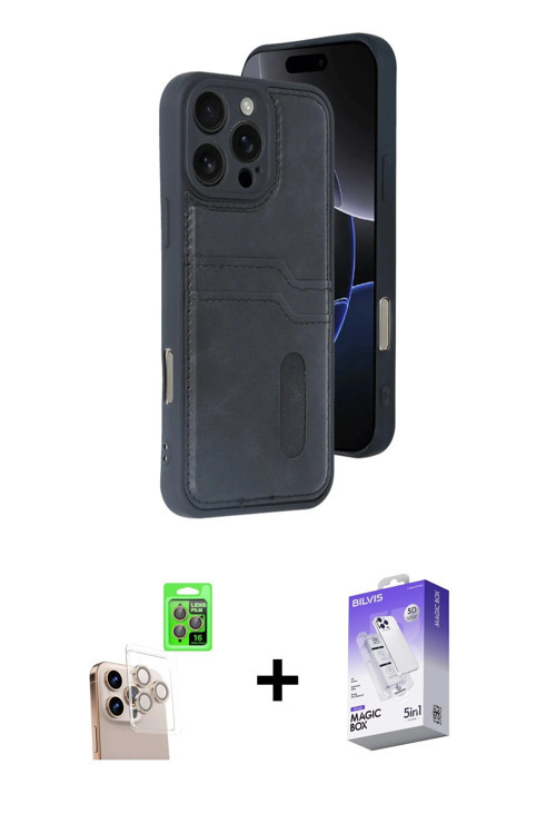 ieg™ iPhone 16 Pro Max Kılıf Yörünge Işık Serisi - Siyah Bilvis 5in1 3D Magic Cam Ekran Koruyucu + N