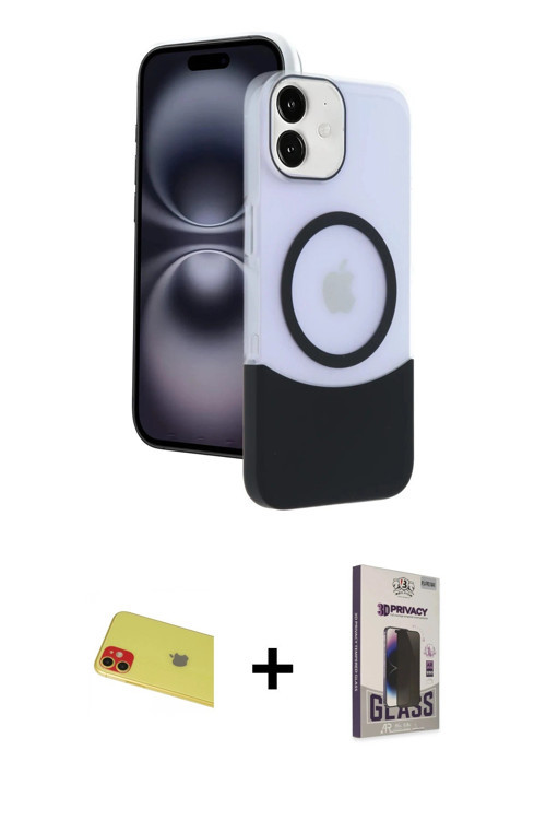 ieg™ iPhone 11 Kılıf Kozmos Form Özel Seri - Siyah Bilvis Hayalet Cam Ekran Koruyucu + Kırmızı Rainb