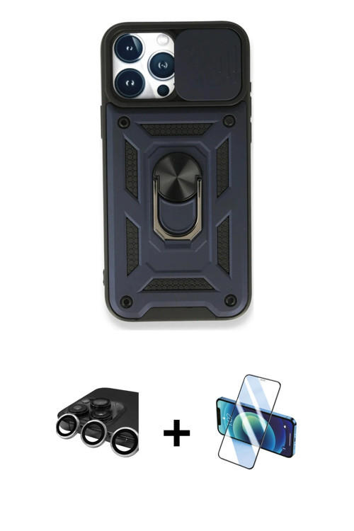 ieg™ iPhone 15 Pro Kılıf Ahenk Klasik - Siyah 3D Antistatik Seramik Nano Ekran Koruyucu + Gümüş Raze