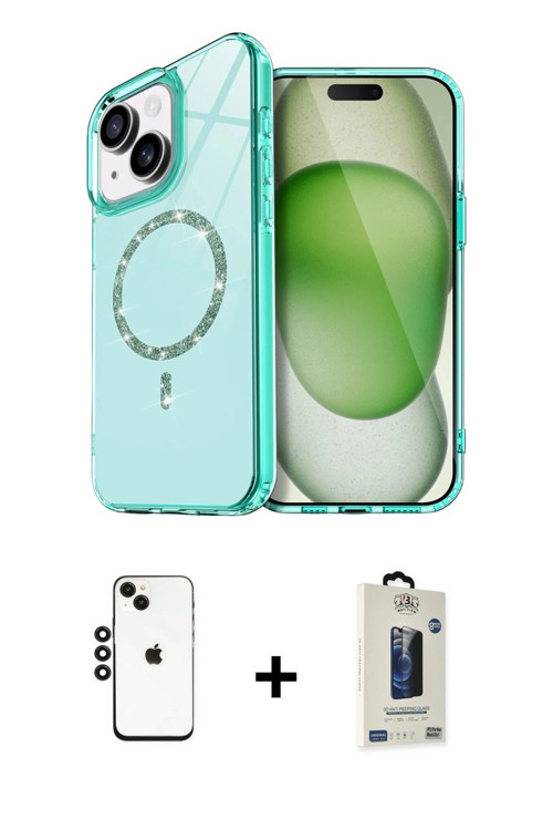 ieg™ iPhone 14 Kılıf Kıvılcım Form Prime - Siyah Bilvis Hayalet Cam Ekran Koruyucu + Siyah Shine Kam