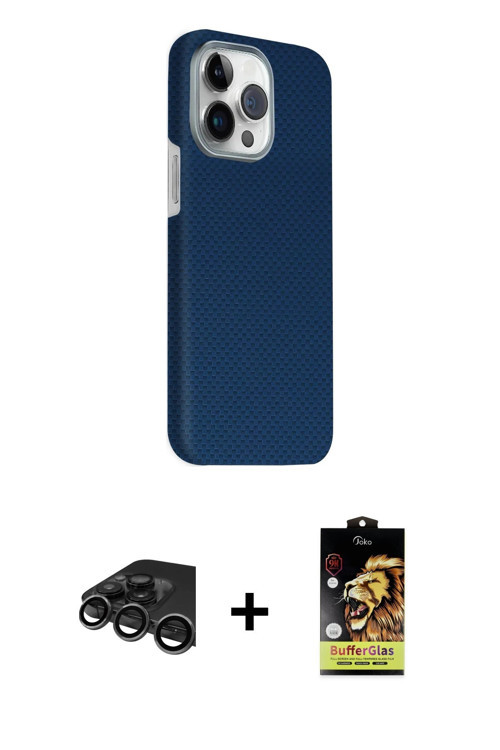 ieg™ iPhone 15 Pro Max Kılıf Kozmos Klasik Prime - Siyah Buffer Cam Ekran Koruyucu + Titanyum Gri Ra