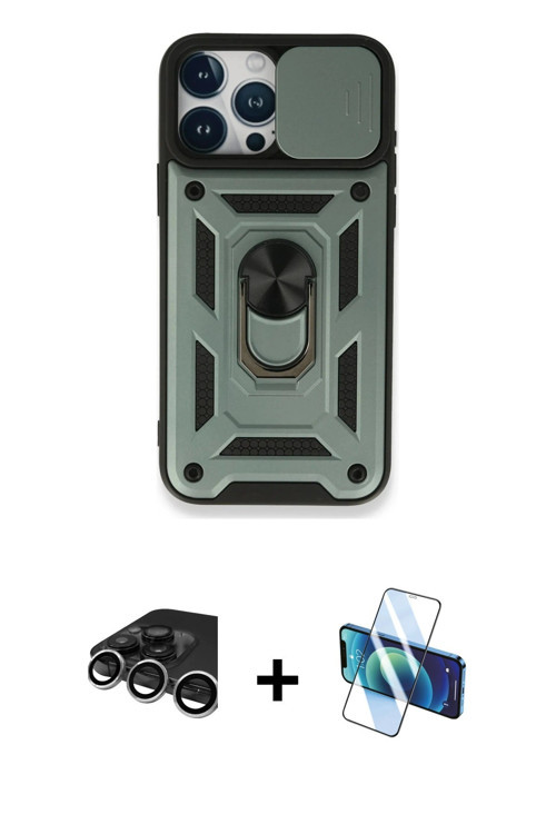 ieg™ iPhone 15 Pro Kılıf Ahenk Klasik - Siyah 3D Antistatik Seramik Nano Ekran Koruyucu + Gümüş Raze