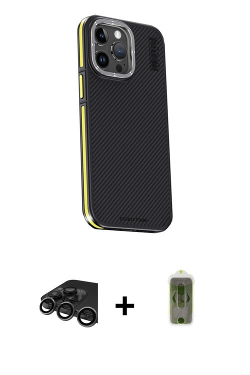 ieg™ iPhone 15 Pro Max Kılıf Kıvılcım Modern Özel Seri - Siyah Joko Magic 5D Hayalet Cam + Titanyum