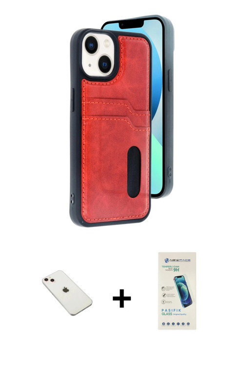 ieg™ iPhone 14 Kılıf Yörünge Işık Serisi - Şeffaf Pasifik Cam Ekran Koruyucu + Pembe Diamond Kamera