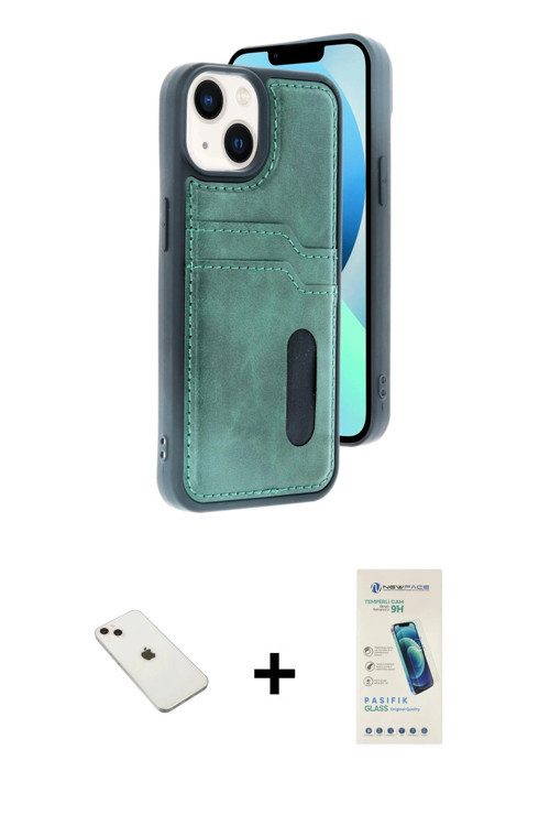 ieg™ iPhone 14 Kılıf Yörünge Işık Serisi - Şeffaf Pasifik Cam Ekran Koruyucu + Pembe Diamond Kamera