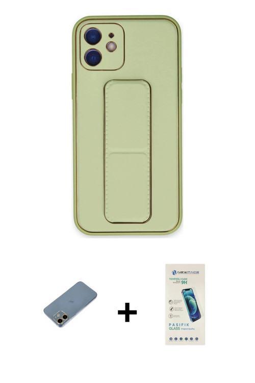 ieg™ iPhone 12 Kılıf Akış Doku - Şeffaf Pasifik Cam Ekran Koruyucu + Gold Shine Kamera Lens Koruma C