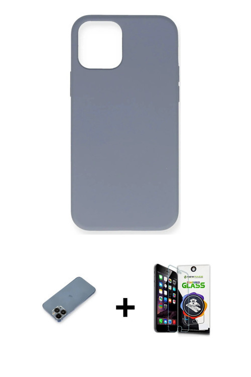 ieg™ iPhone 12 Pro Max Kılıf Ahenk Serisi - Şeffaf Temperli Cam Ekran Koruyucu + Siyah Shine Kamera