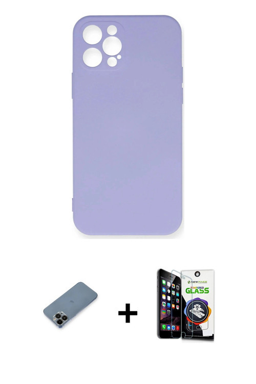 ieg™ iPhone 12 Pro Max Kılıf Ahenk Serisi - Şeffaf Temperli Cam Ekran Koruyucu + Siyah Shine Kamera