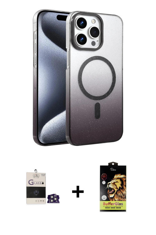 ieg™ iPhone 14 Pro Max Kılıf Ahenk Doku Özel Seri - Siyah Buffer Cam Ekran Koruyucu + Gümüş Bilvis T