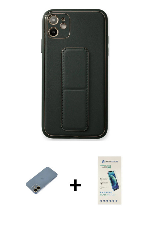 ieg™ iPhone 12 Kılıf Akış Doku - Şeffaf Pasifik Cam Ekran Koruyucu + Gold Shine Kamera Lens Koruma C