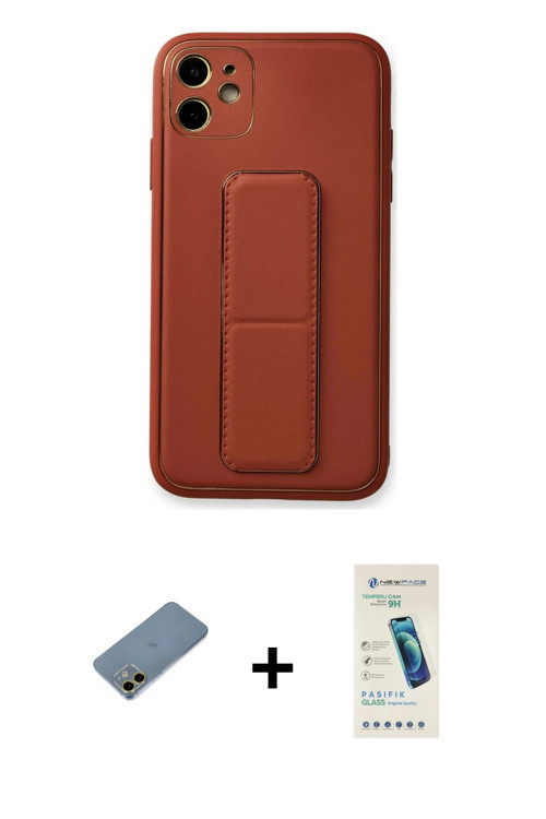 ieg™ iPhone 12 Kılıf Akış Doku - Şeffaf Pasifik Cam Ekran Koruyucu + Gold Shine Kamera Lens Koruma C