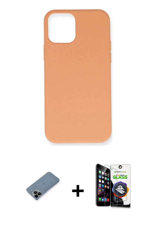 ieg™ iPhone 12 Pro Max Kılıf Ahenk Serisi - Şeffaf Temperli Cam Ekran Koruyucu + Siyah Shine Kamera
