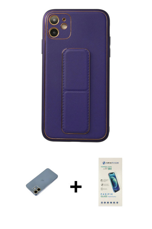 ieg™ iPhone 12 Kılıf Akış Doku - Şeffaf Pasifik Cam Ekran Koruyucu + Gold Shine Kamera Lens Koruma C