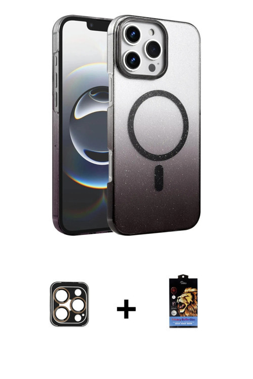 ieg™ iPhone 16 Pro Max Kılıf Ahenk Doku Özel Seri - Siyah Buffer Hayalet Cam Ekran Koruyucu + Gold P
