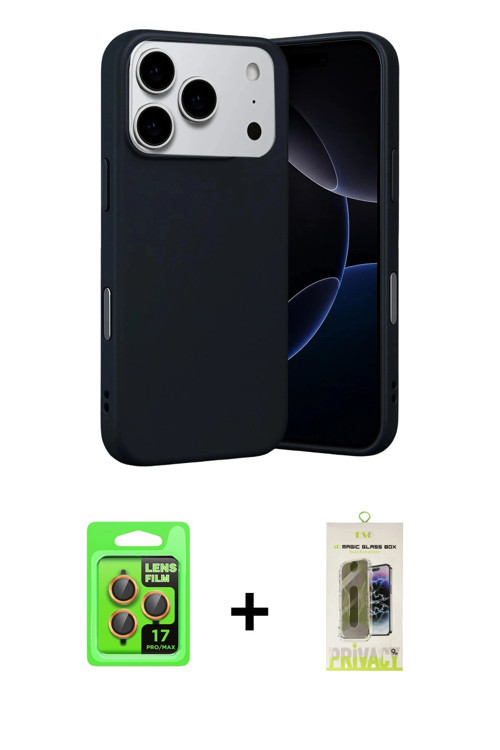 ieg™ iPhone 17 Pro Kılıf Ahenk Serisi - Siyah Joko Magic 5D Hayalet Cam + Turuncu Raze Metal Kamera