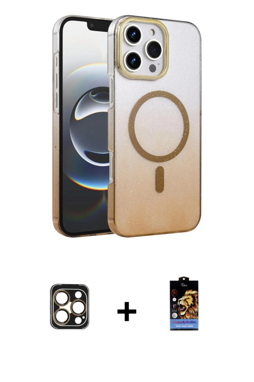 ieg™ iPhone 16 Pro Max Kılıf Ahenk Doku Özel Seri - Siyah Buffer Hayalet Cam Ekran Koruyucu + Gold P