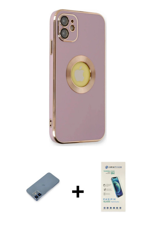 ieg™ iPhone 12 Kılıf İz Form Serisi - Şeffaf Pasifik Cam Ekran Koruyucu + Mavi Metal Kamera Lens Kor
