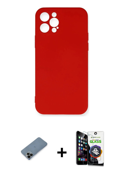 ieg™ iPhone 12 Pro Max Kılıf Ahenk Serisi - Şeffaf Temperli Cam Ekran Koruyucu + Siyah Shine Kamera