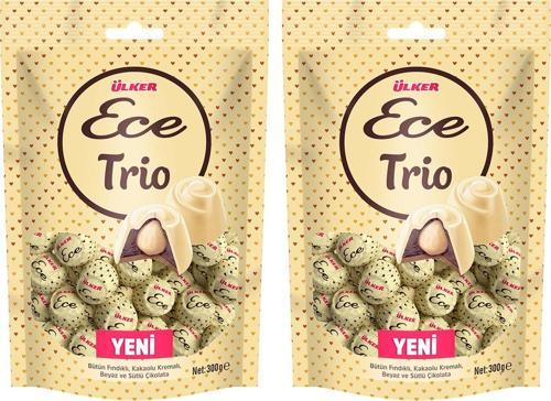Ece Trio Bütün Fındıklı Beyaz ve Sütlü Çikolata 300 gr 2 li