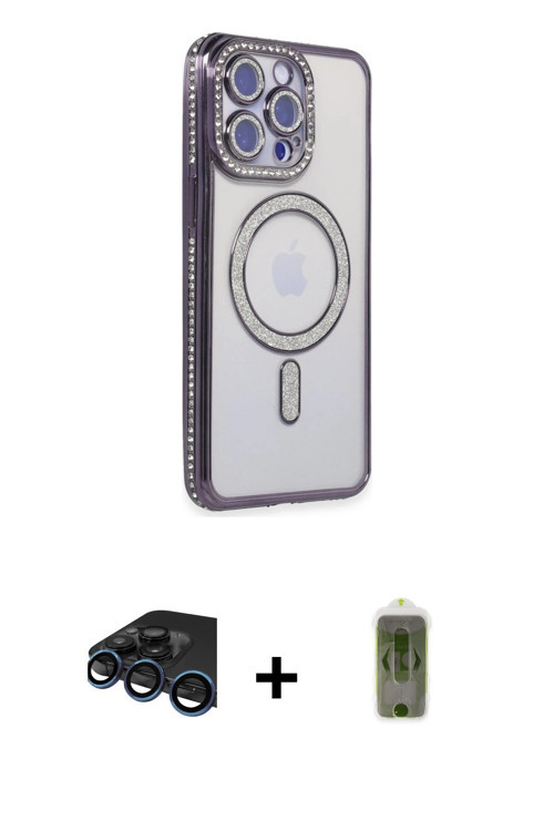 ieg™ iPhone 15 Pro Kılıf Zirve Doku Prime - Siyah Joko Magic 5D Hayalet Cam + Lacivert Raze Metal Ka