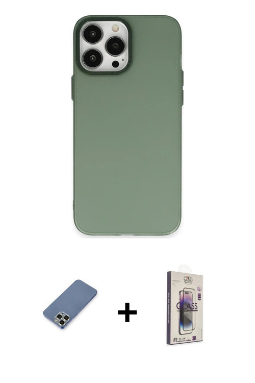 ieg™ iPhone 13 Pro Max Kılıf Ahenk Çizgi Prime - Siyah Bilvis 3D Cam Ekran Koruyucu + Açık Yeşil Met