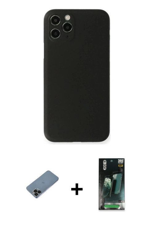 ieg™ iPhone 11 Pro Kılıf Yadigar Yansıma Serisi - Şeffaf 360 Full Body Arka Koruyucu + Siyah Shine K