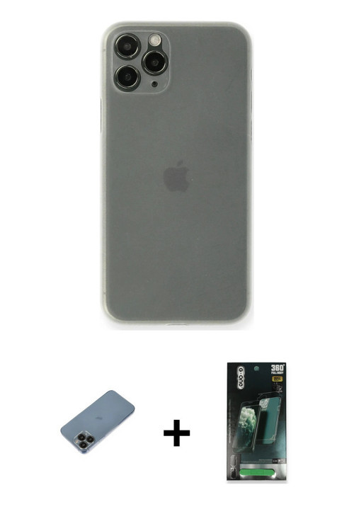 ieg™ iPhone 11 Pro Kılıf Yadigar Yansıma Serisi - Şeffaf 360 Full Body Arka Koruyucu + Siyah Shine K