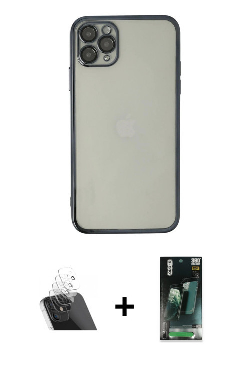 ieg™ iPhone 11 Pro Max Kılıf Vadi Minimal - Şeffaf 360 Full Body Arka Koruyucu + Şeffaf Kamera Lens