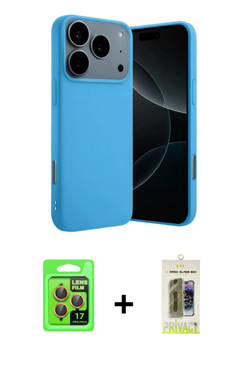 ieg™ iPhone 17 Pro Kılıf Ahenk Serisi - Siyah Joko Magic 5D Hayalet Cam + Turuncu Raze Metal Kamera