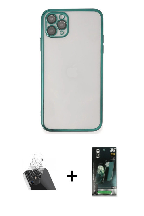 ieg™ iPhone 11 Pro Max Kılıf Vadi Minimal - Şeffaf 360 Full Body Arka Koruyucu + Şeffaf Kamera Lens