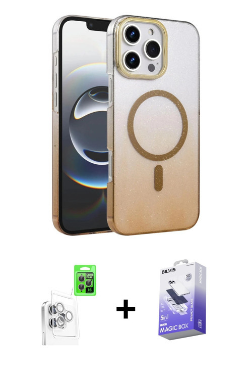 iPhone 16 Pro Max Kılıf Ahenk Doku Özel Seri - Siyah Bilvis 5in1 5D Magic Hayalet Cam Ekran Kor
