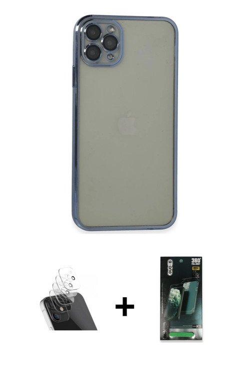 ieg™ iPhone 11 Pro Max Kılıf Vadi Minimal - Şeffaf 360 Full Body Arka Koruyucu + Şeffaf Kamera Lens