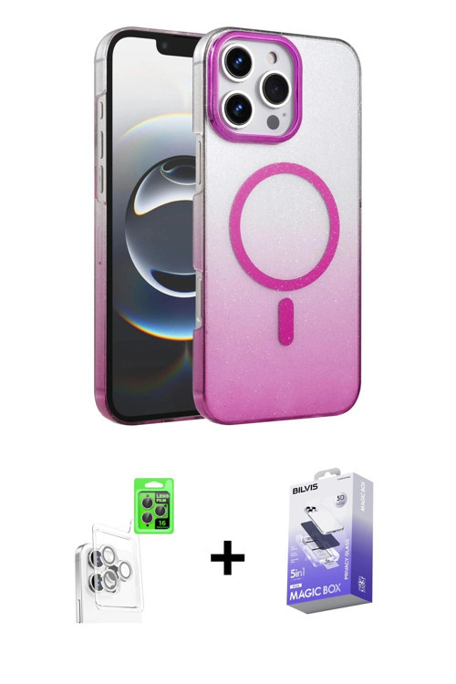 iPhone 16 Pro Max Kılıf Ahenk Doku Özel Seri - Siyah Bilvis 5in1 5D Magic Hayalet Cam Ekran Kor