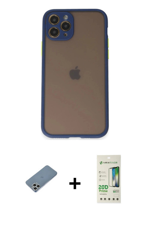 ieg™ iPhone 11 Pro Kılıf Ahenk Çizgi Serisi - Siyah 20D Premium Cam Ekran Koruyucu + Gümüş Shine Kam