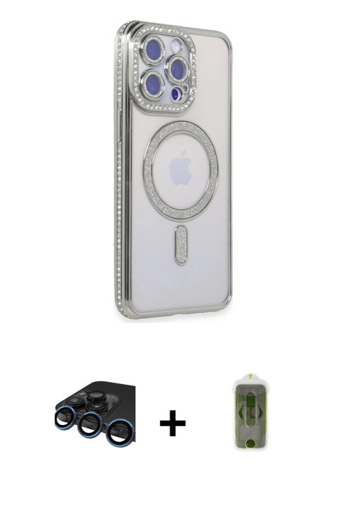 ieg™ iPhone 15 Pro Kılıf Zirve Doku Prime - Siyah Joko Magic 5D Hayalet Cam + Lacivert Raze Metal Ka
