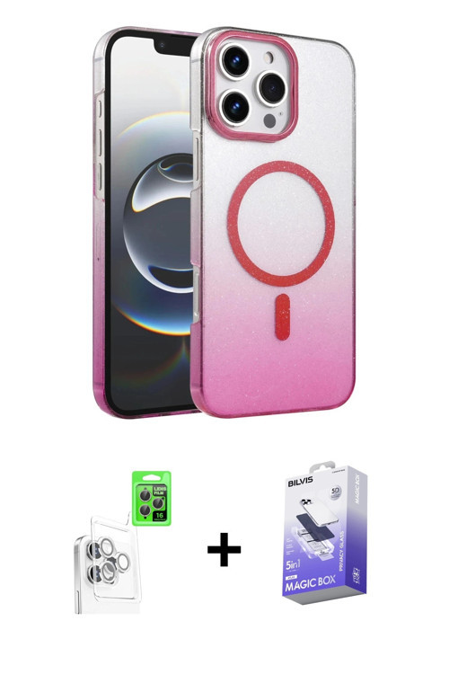 iPhone 16 Pro Max Kılıf Ahenk Doku Özel Seri - Siyah Bilvis 5in1 5D Magic Hayalet Cam Ekran Kor