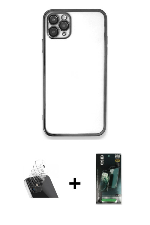 ieg™ iPhone 11 Pro Max Kılıf Vadi Minimal - Şeffaf 360 Full Body Arka Koruyucu + Şeffaf Kamera Lens