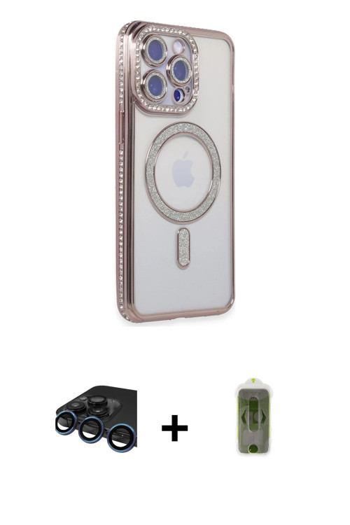 ieg™ iPhone 15 Pro Kılıf Zirve Doku Prime - Siyah Joko Magic 5D Hayalet Cam + Lacivert Raze Metal Ka